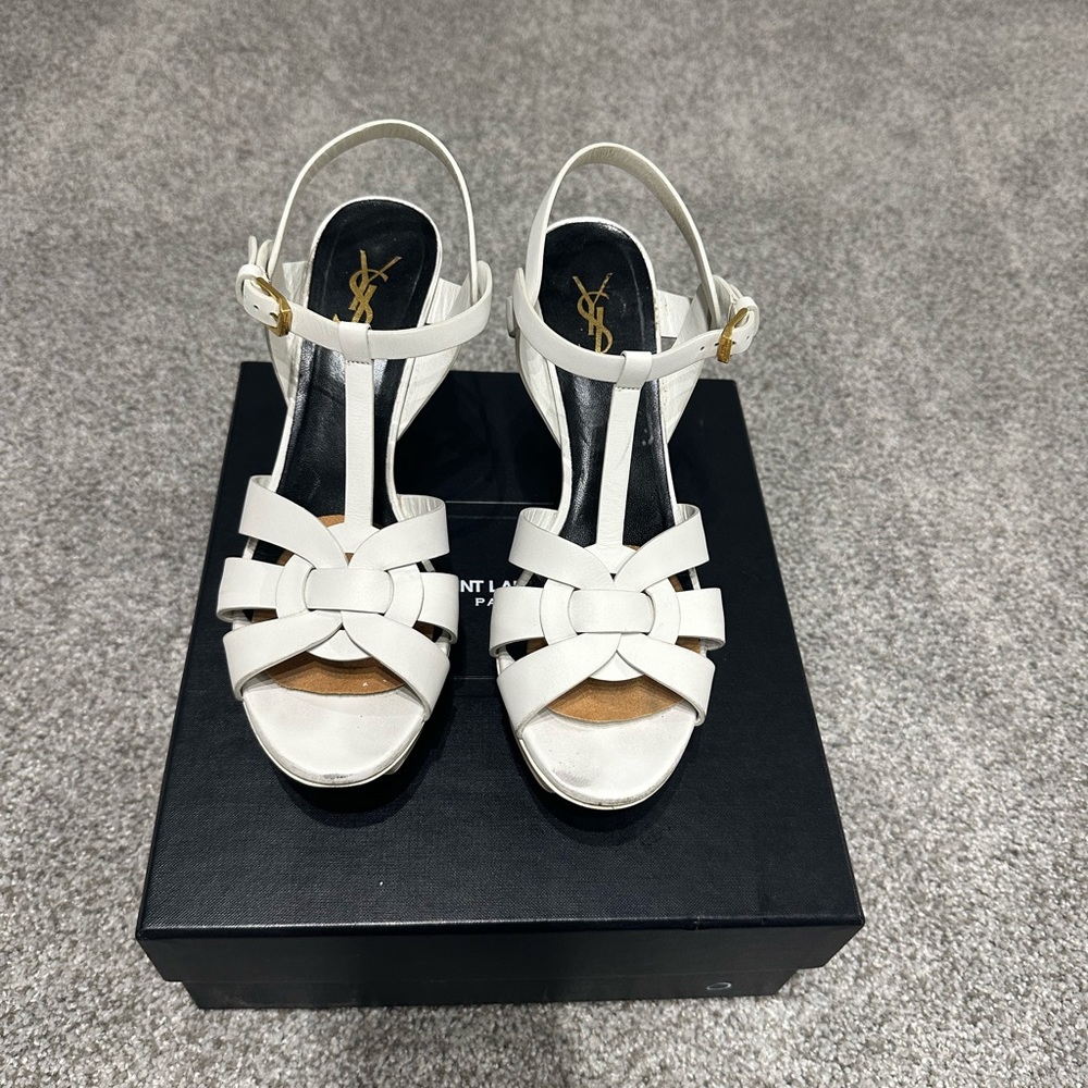 White Saint Laurent Tribute Sandals 75 *HARD TO FIND!*